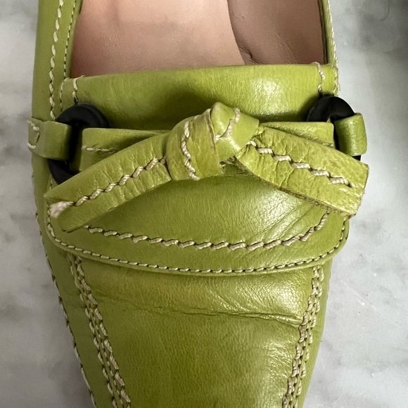 Prart pointy toe leather kitten heel loafers light green sz 7. Made in Italy. - Picture 2 of 8